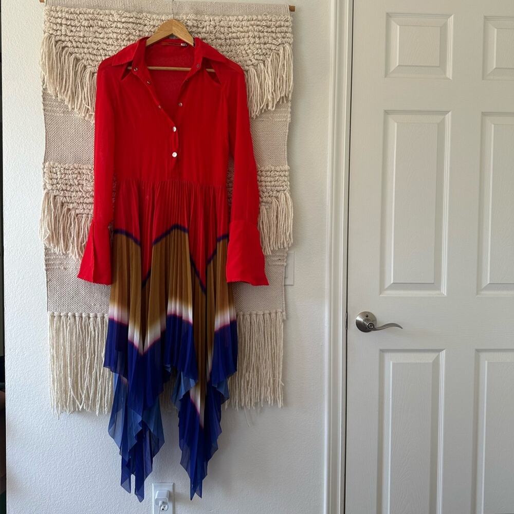 Elegant Red and Blue Midi Dress